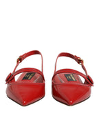 Red Leather Slingback Flats Sandals Shoes