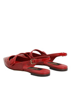 Red Leather Slingback Flats Sandals Shoes