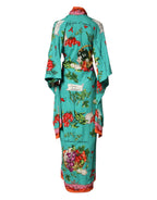 Green Printed Long Sleeve Wrap Coat Dress
