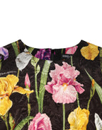 Black Floral Brocade A-line Mini Dress