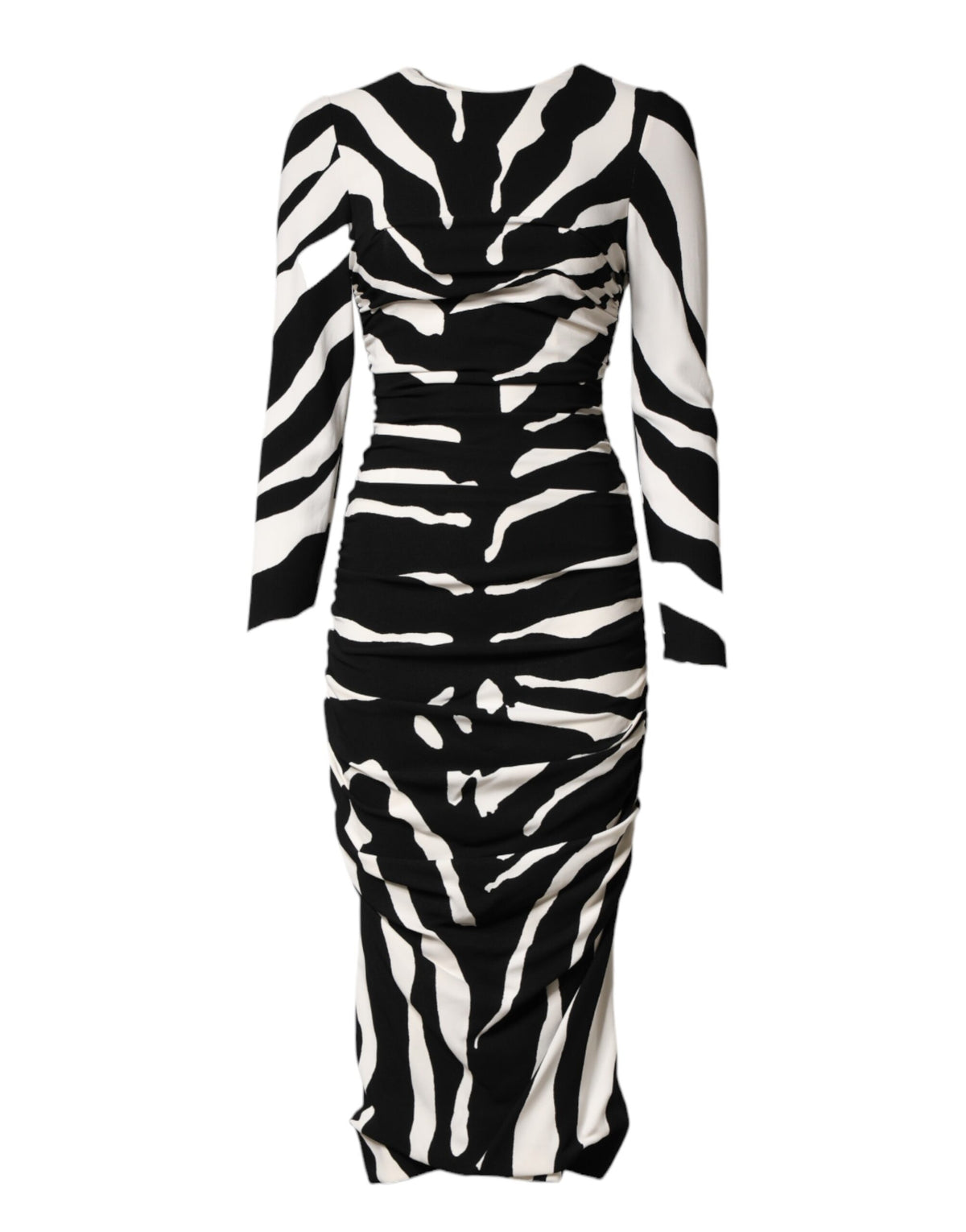 Black White Zebra Viscose Sheath Midi Dress