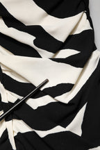 Black White Zebra Viscose Sheath Midi Dress