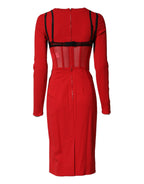Black Red Contrasting Bra Cady Midi Dress