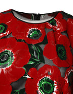 Red Floral Print Nylon A-line Midi Dress