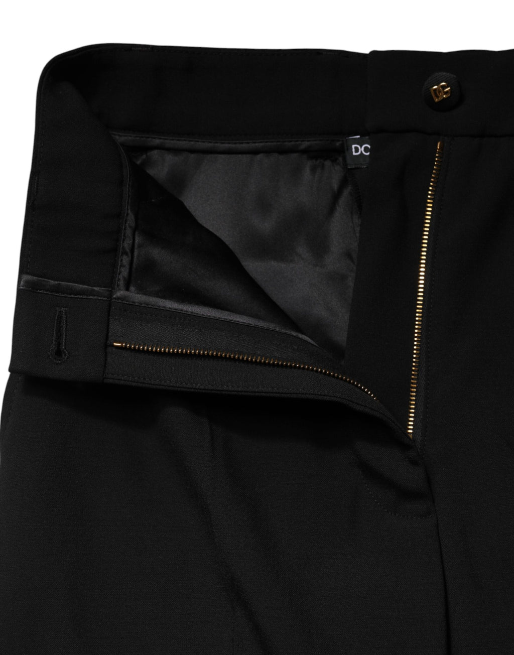 Black Wool Blend Straight High Waist Pants