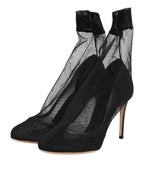 Black Nylon Stretch Mesh Sock Boots  Shoes