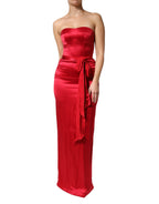 Red Silk Strapless Sheath Long Gown Dress