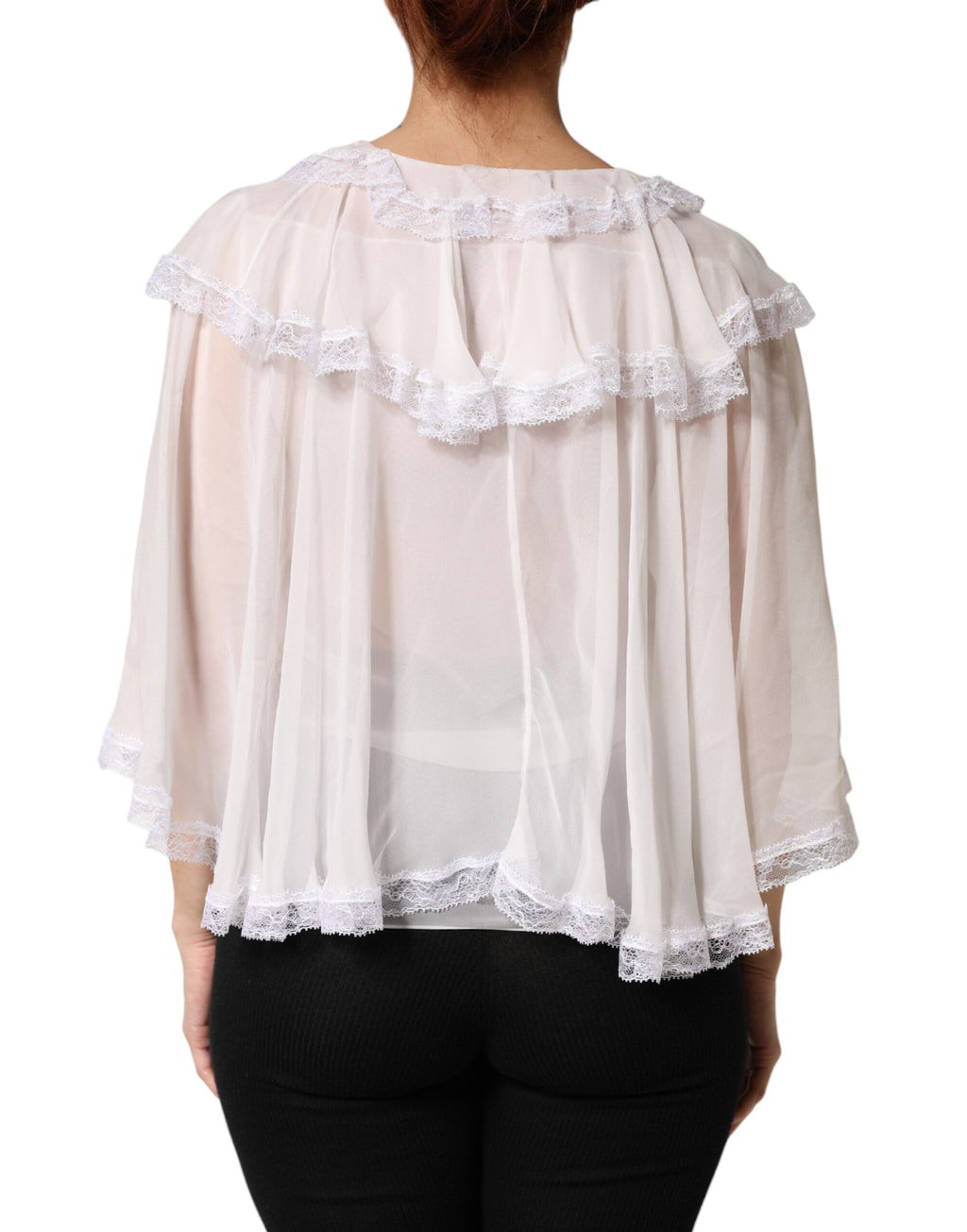 White Ruffles Lace Long Sleeve Blouse Top