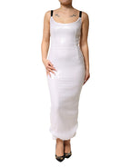 White Polyester Sleeveless Sheath Dress