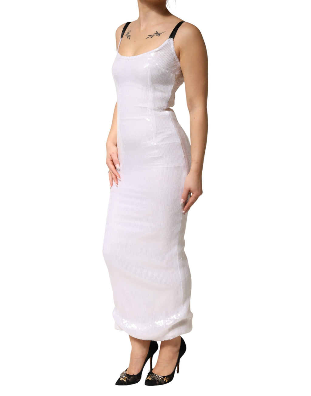 White Polyester Sleeveless Sheath Dress