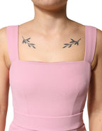 Pink Viscose Sleeveless Sheath Midi Dress