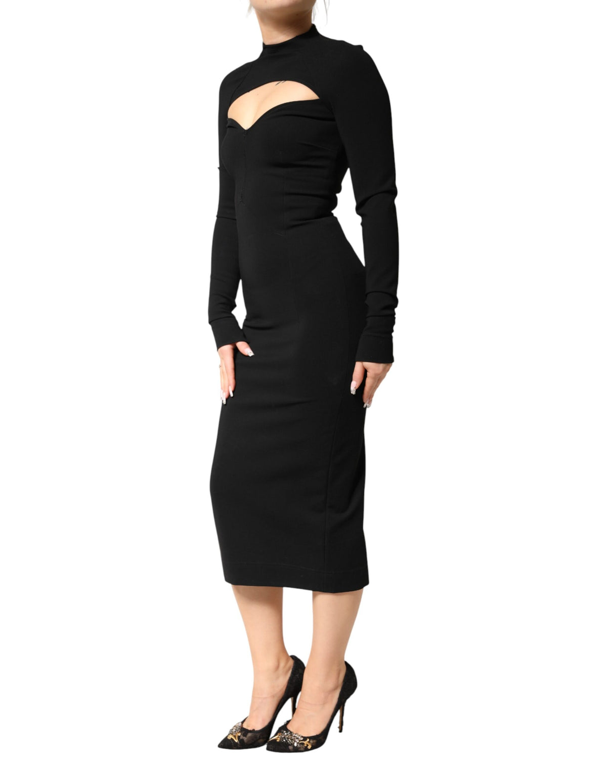 Black Viscose Bodycon Sheath Midi Dress