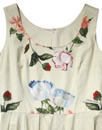 Beige Floral Sleeveless A-line Dress