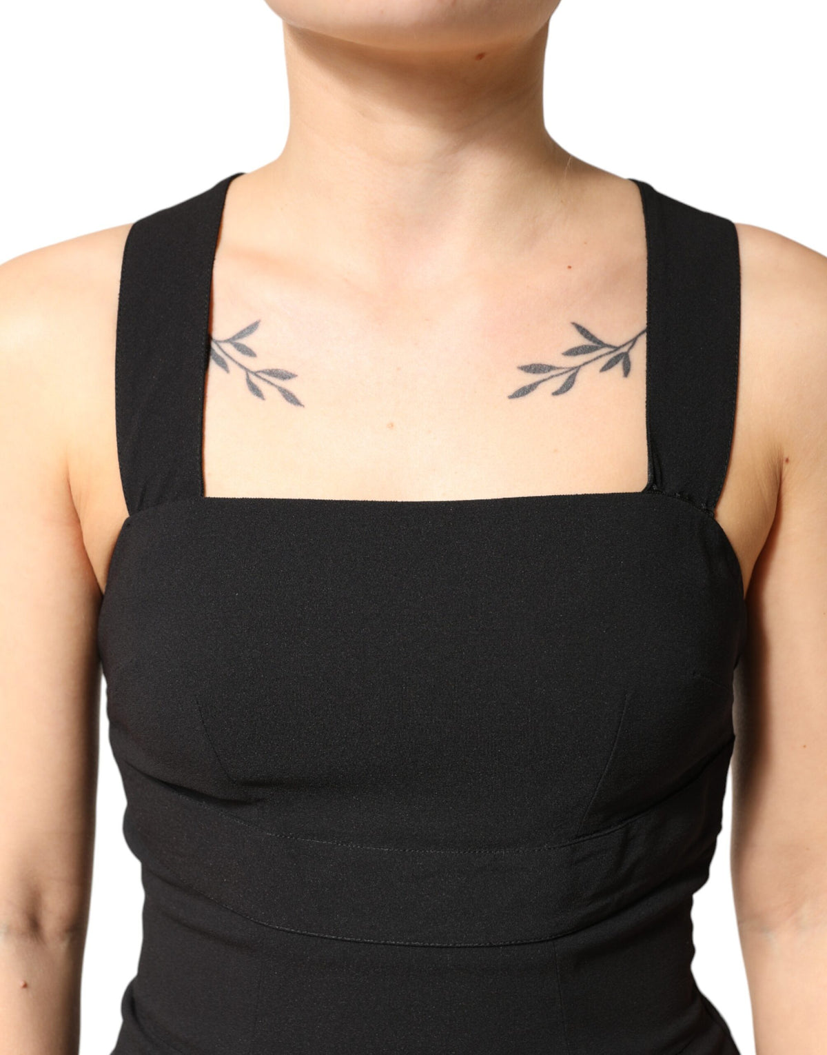 Black Square Neck Sleeveless Midi Dress