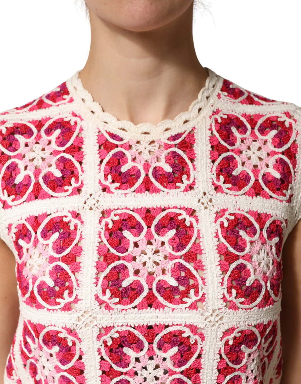 Multicolor Brick Stitched Crochet Mini Dress