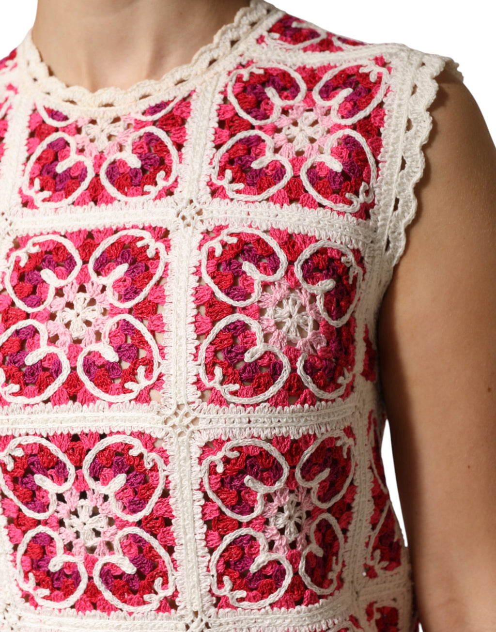 Multicolor Brick Stitched Crochet Mini Dress
