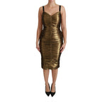 Gold Metallic Stretch Bodycon Ruched Dress