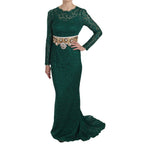 Crystal Gold Belt Lace Sheath Gown Dress