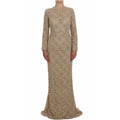 Beige Floral Lace Sheath Maxi Dress