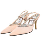 Beige Crystal Heels Slingbacks Sandals Shoes