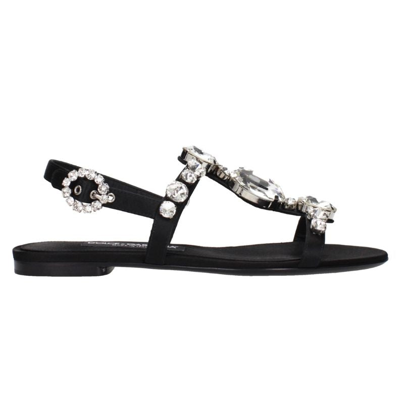 Black Satin Flat Sandals