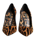 Brown Leopard Calf Hair Heels Pumps Shoes