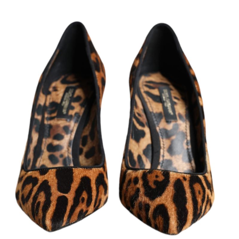 Brown Leopard Calf Hair Heels Pumps Shoes