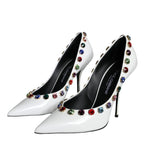 White Crystal Leather High Heels Pumps Shoes