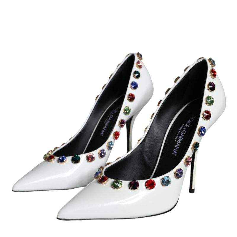 White Crystal Leather High Heels Pumps Shoes