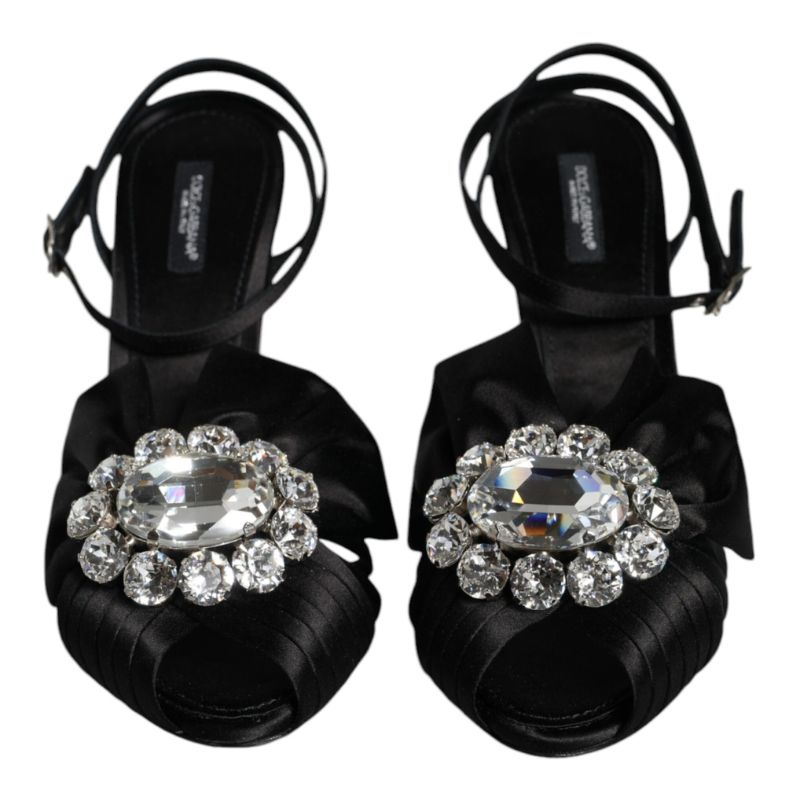 Black Crystal Ankle Strap Sandals Shoes