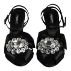 Black Crystal Ankle Strap Sandals Shoes