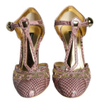 Pink Gold Leather Pumps T-strap Sandals Shoes