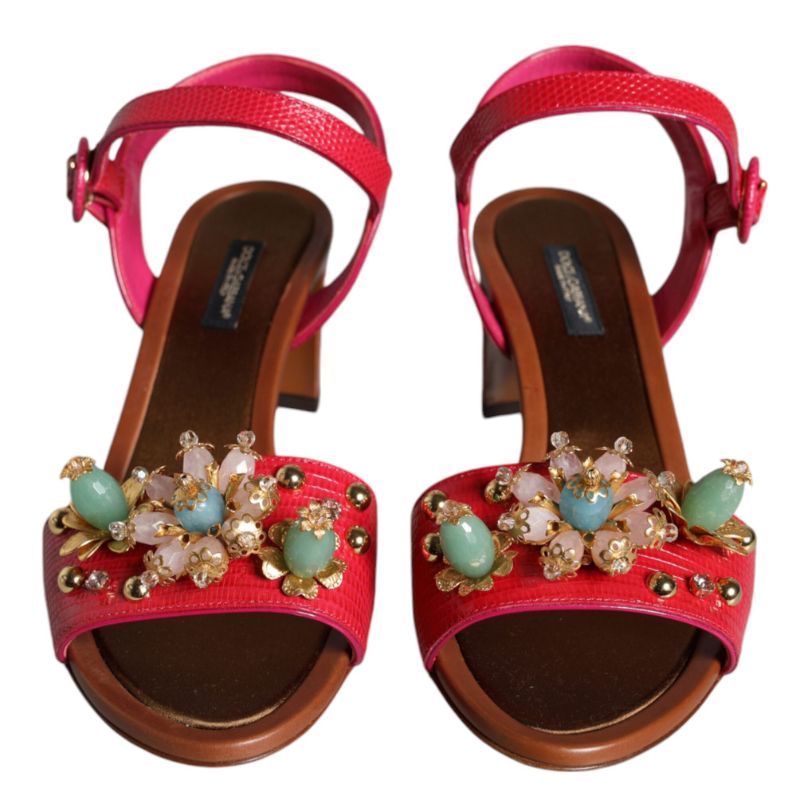Fuchsia Leather Embellished Keira Sandals Shoes