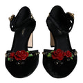 Black Velvet Roses Ankle Strap Pumps Shoes