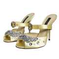 Yellow Mary Janes Satin Crystal Sandals Shoes