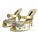 Yellow Mary Janes Satin Crystal Sandals Shoes