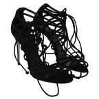 Black Suede Strap Stilettos Sandals