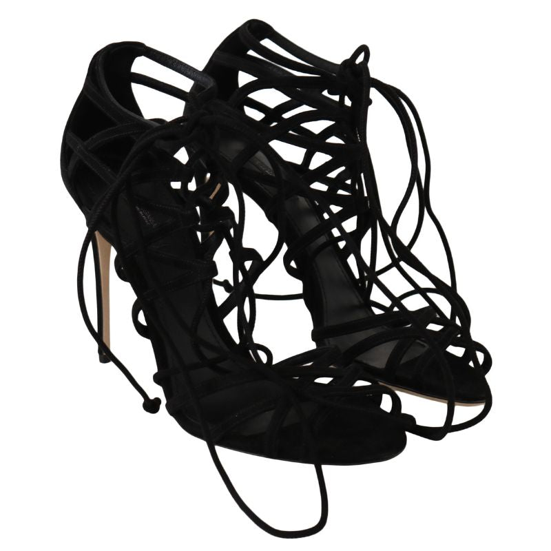 Black Suede Strap Stilettos Sandals