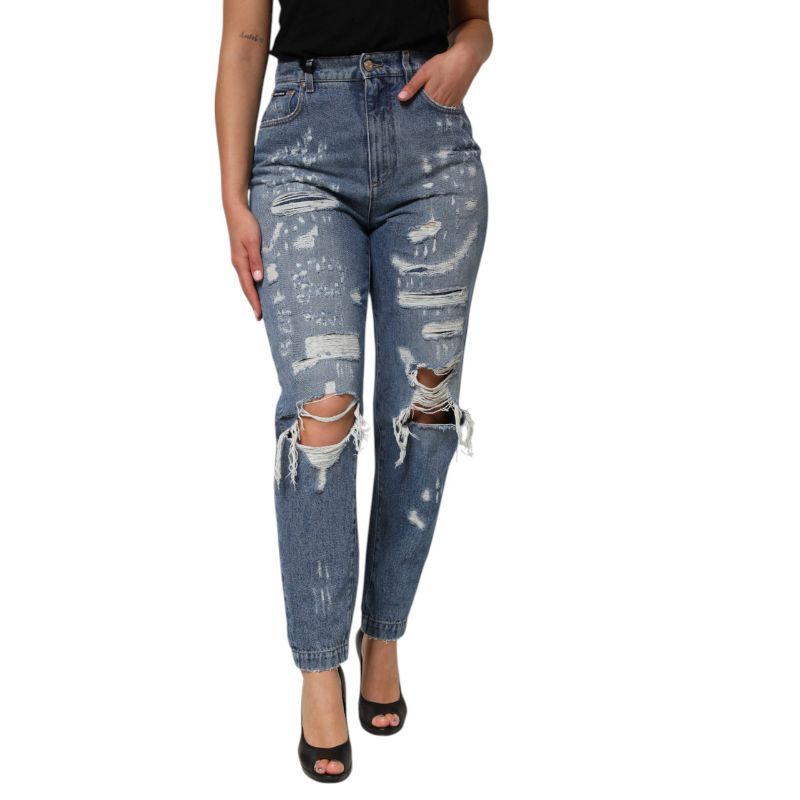 Blue Tattered High Waist Women Denim Jeans