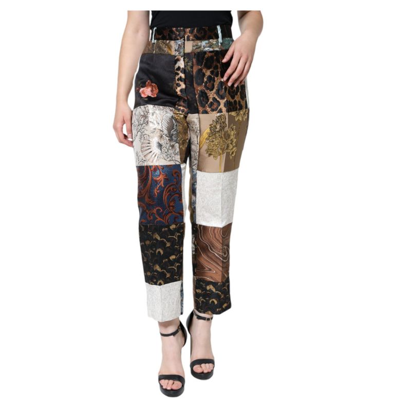 Multicolor Patchwork Jacquard High Waist Pants